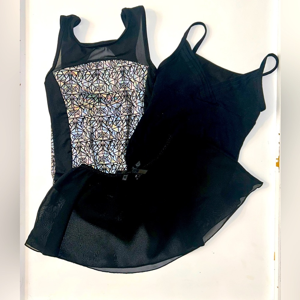 Set of 2 Cat & Jack girls pull in leotards with skirt. Black/Black iridescent